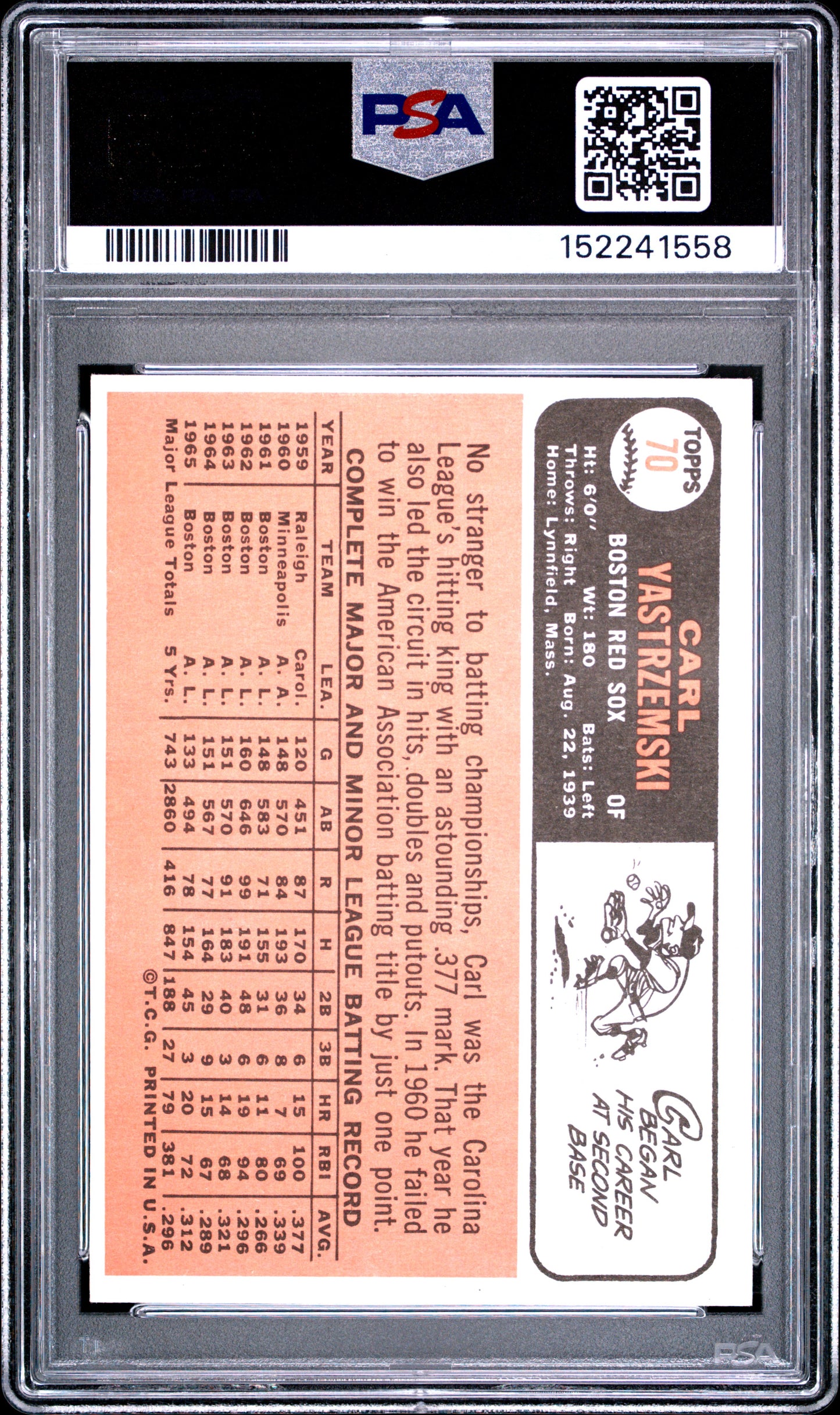 1966 Topps #70 Carl Yastrzemski Red Sox PSA 8