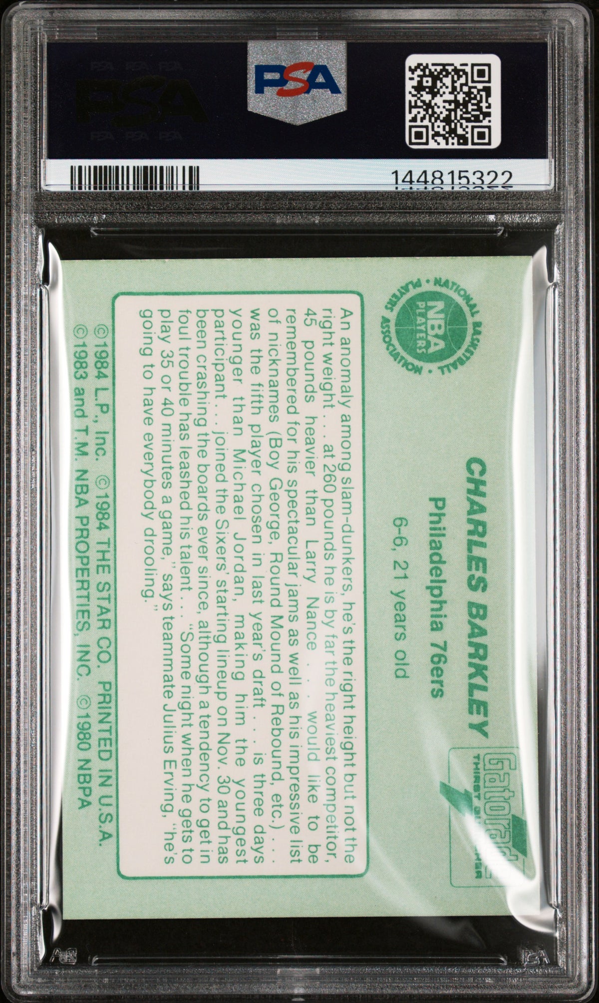 1984-85 Star Gatorade Charles Barkley 76ers PSA 8