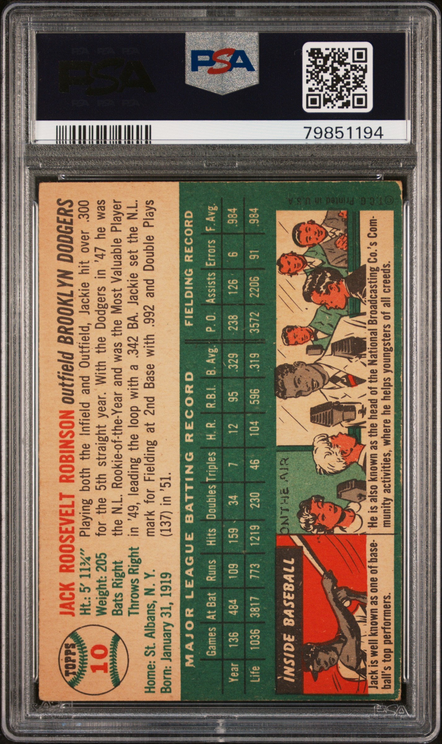 1954 Topps #10 Jackie Robinson Dodgers PSA 3.5