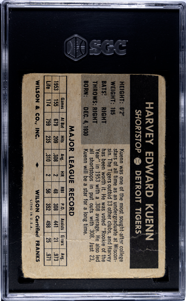 1954 Wilson Franks Harvey Kuenn Tigers SGC 1