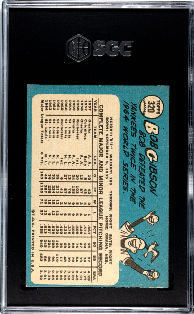 1965 Topps #320 Bob Gibson Cardinals SGC 6