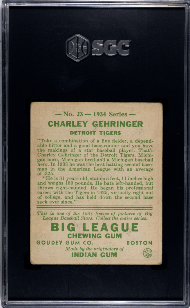 1934 Goudey #23 Charley Gehringer Tigers SGC 3