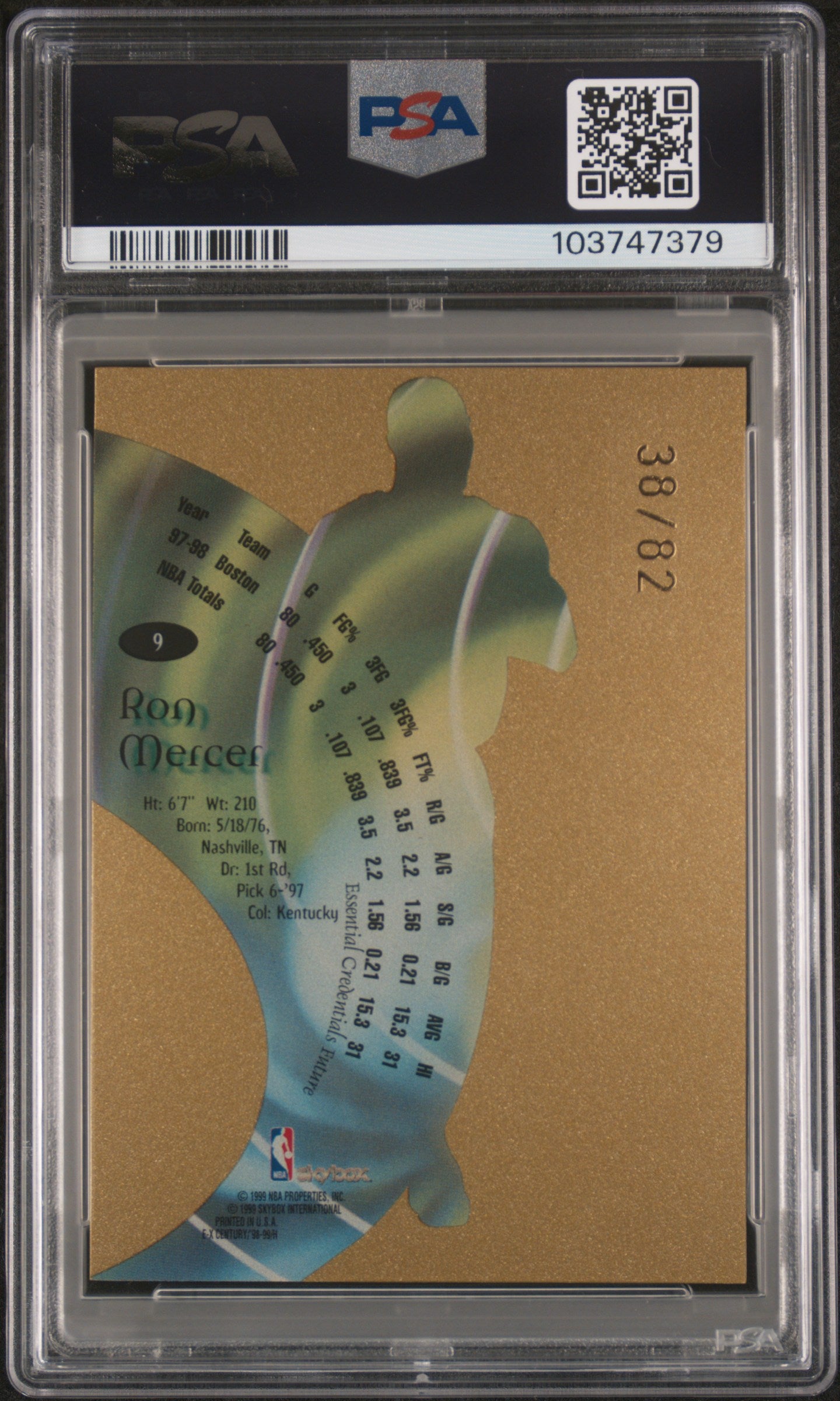 1998 Skybox E-X Century Essential Credentials Future #9 Ron Mercer /82 PSA 5