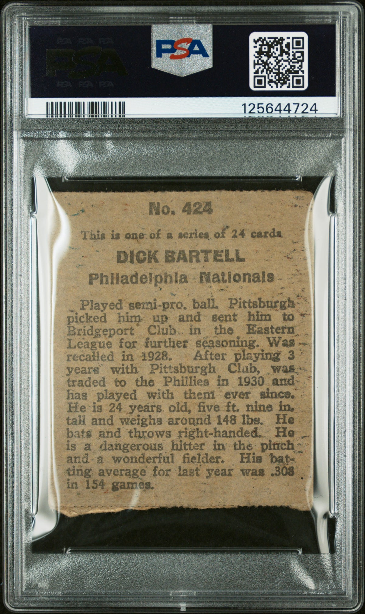 1933 Eclipse Import #424 Dick Bartell Philadelphia PSA 2