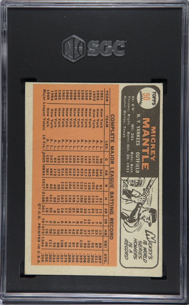 1966 Topps #50 Mickey Mantle Yankees SGC 4.5