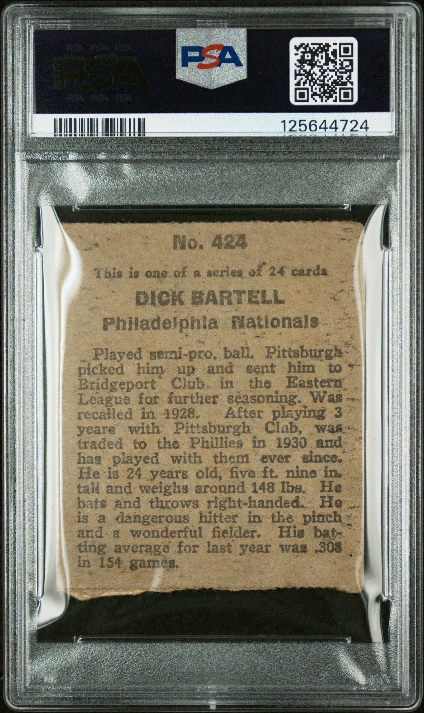 1933 Eclipse Import #424 Dick Bartell Philadelphia PSA 2