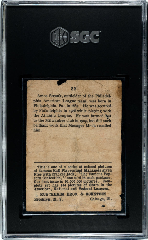 1914 Cracker Jack #33 Amos Strunk Philadelphia SGC Authentic