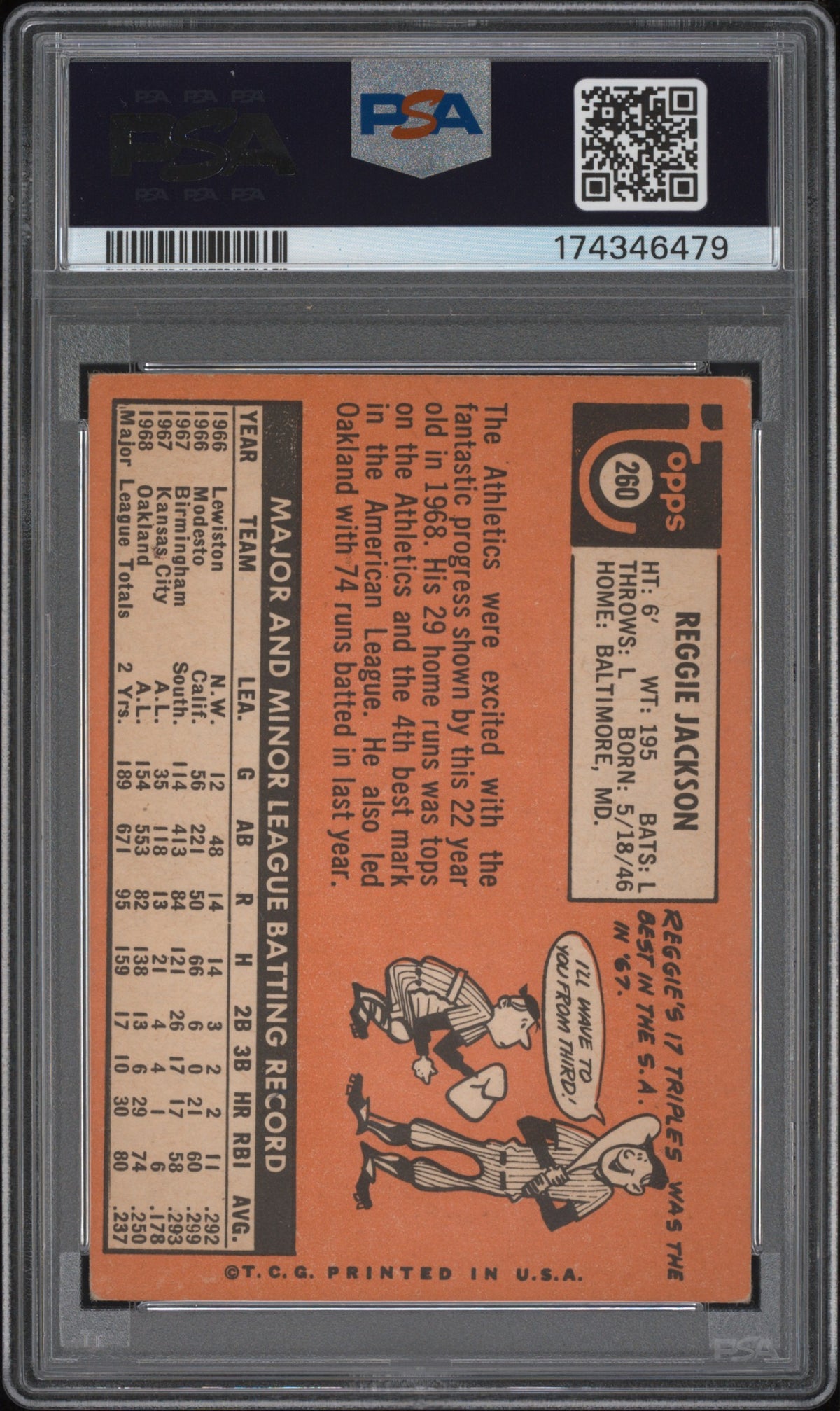 1969 Topps #260 Reggie Jackson Rookie HOF PSA Authentic Auto 10 Well Centered
