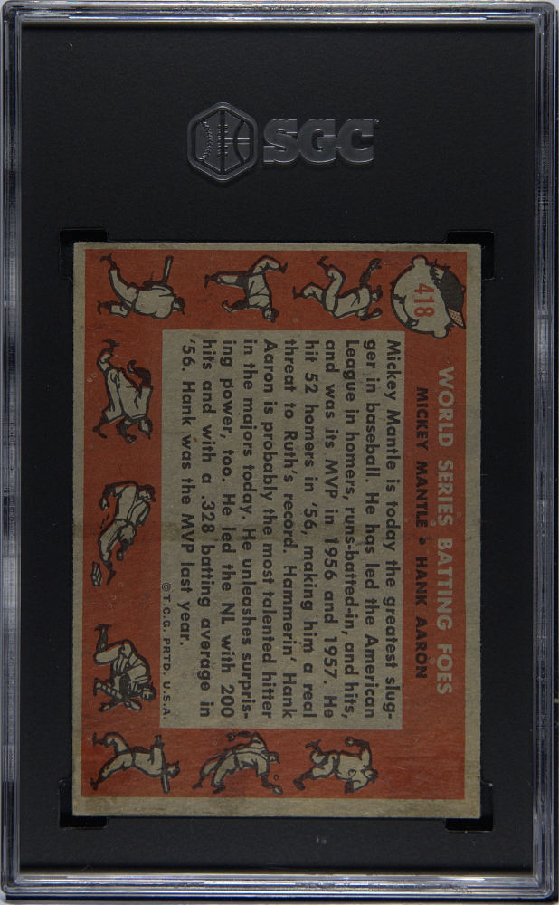 1958 Topps #418 World Series Batting Foes W/ Mickey Mantle SGC 4