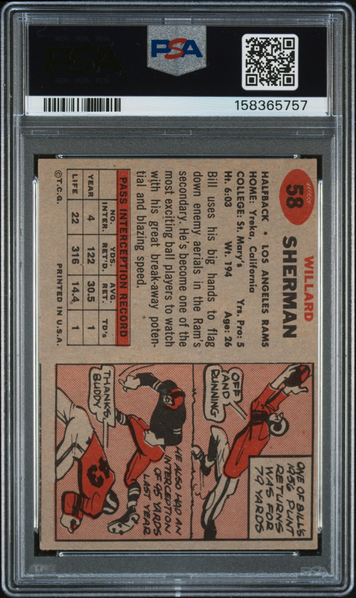 1957 Topps #58 Bill Sherman Error Variation No Team W/ Position PSA 7 (MC)
