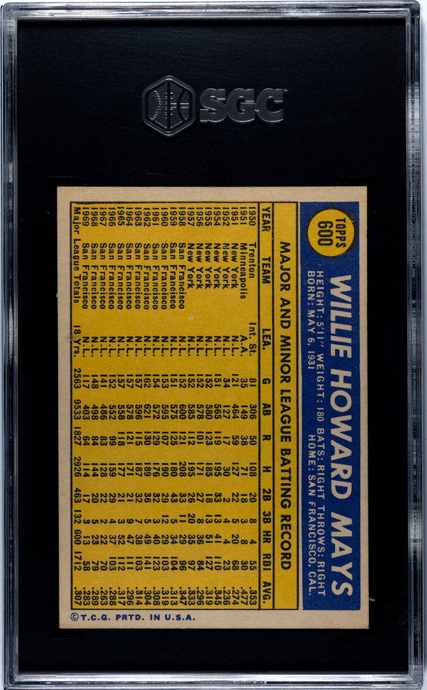 1970 Topps #600 Willie Mays Giants SGC 6 Well Centered