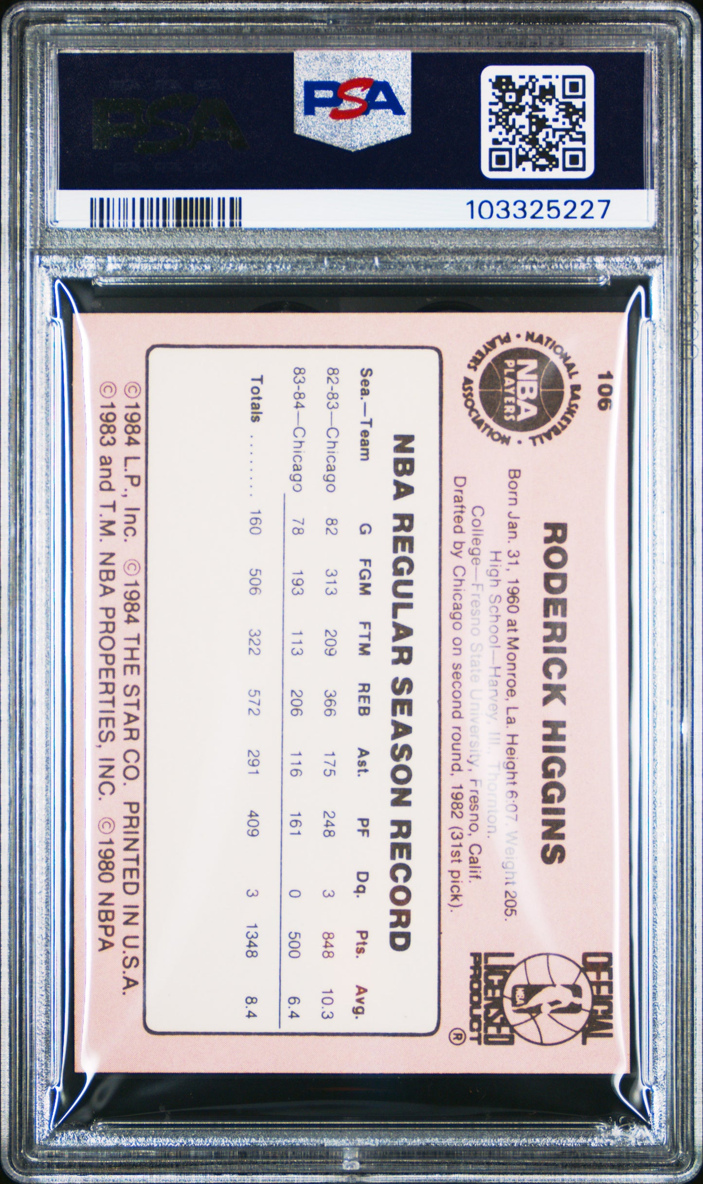 1984 Star #106 Rod Higgins Bulls PSA 6