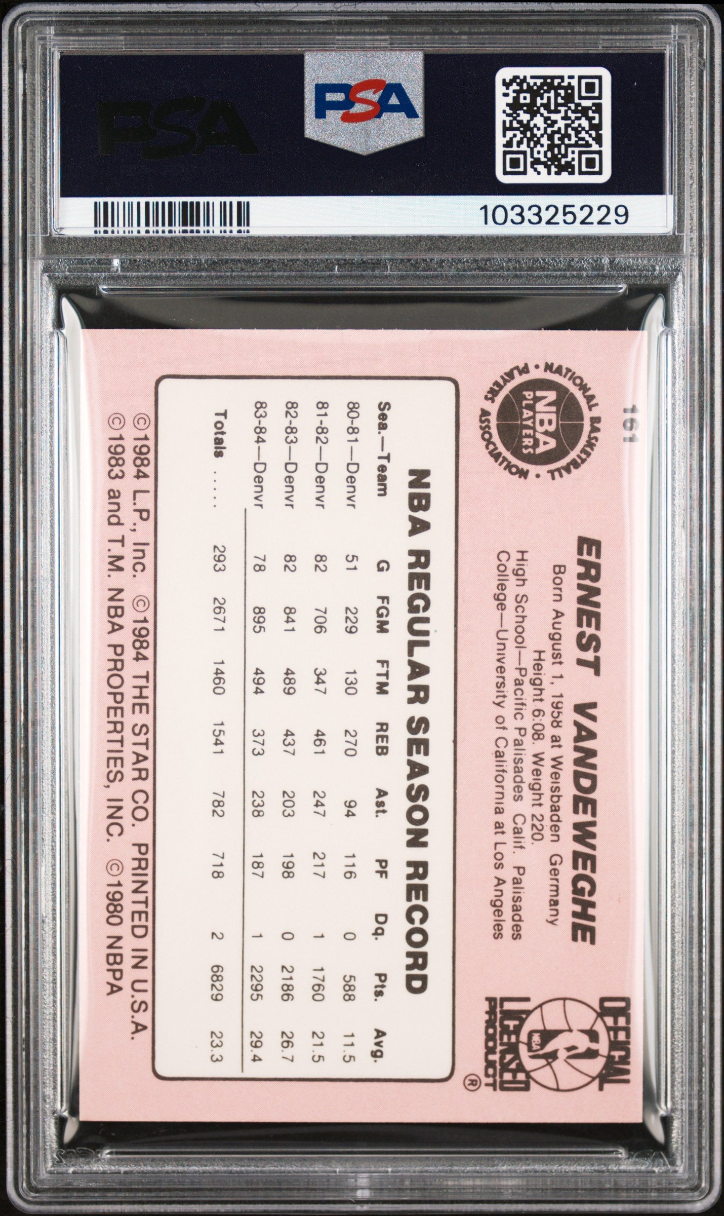 1984 Star #161 Kiki Vandeweghe Trailblazers PSA 9 (OC)