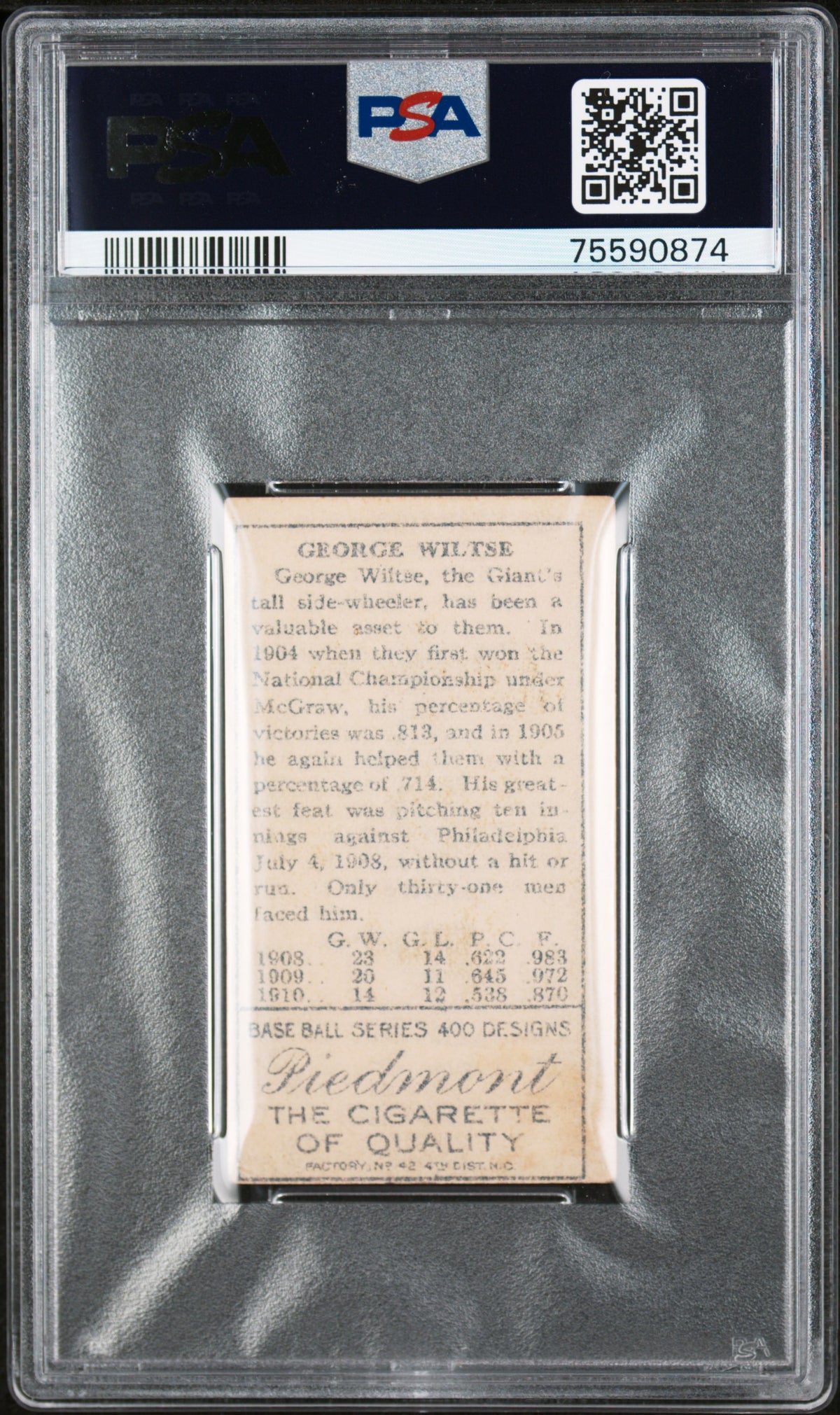 T205 George R. Wiltse Right Ear Only Variation Giants PSA 4