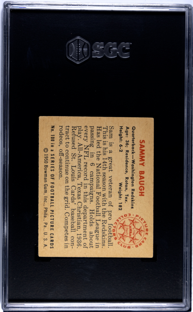 1950 Bowman #100 Sammy Baugh Redskins SGC 4.5