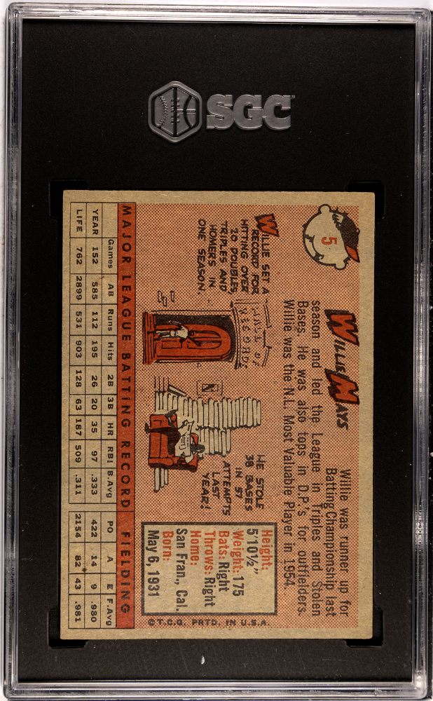 1958 Topps #5 Willie Mays Giants SGC 5