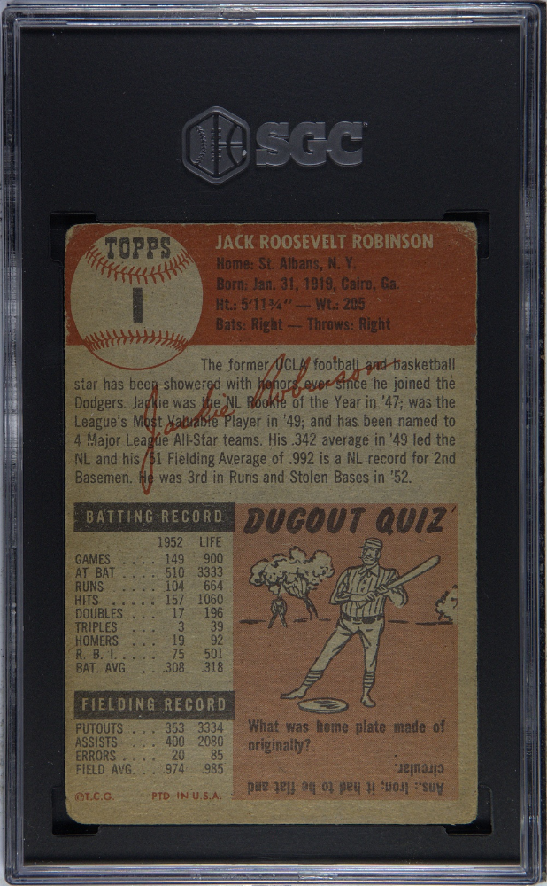 1953 Topps #1 Jackie Robinson Dodgers SGC Authentic