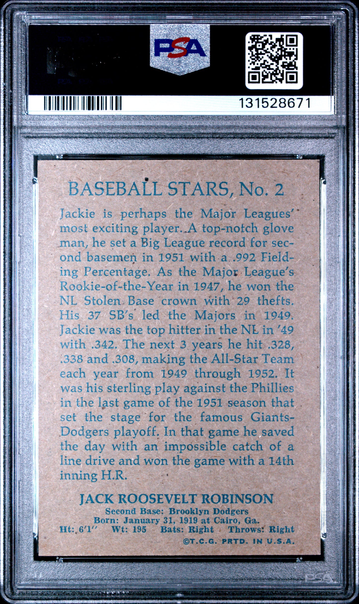 1973 Topps 1953 Reprint Test Issue #2 Jackie Robinson PSA 8
