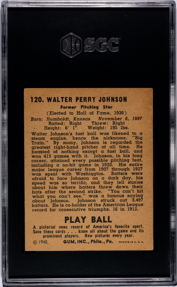1940 Playball #120 Walter Johnson Washington SGC 3