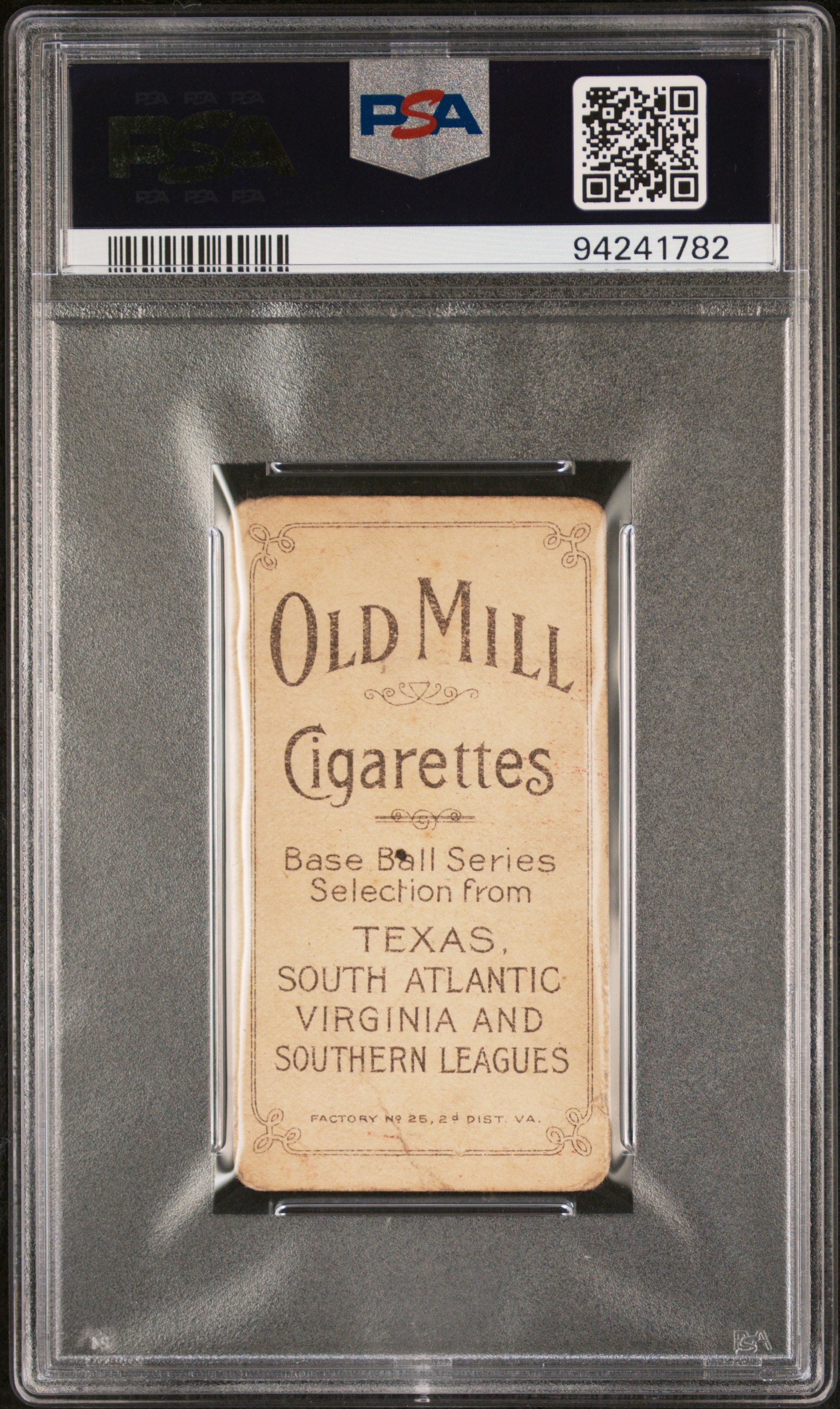 T206 William Otey Southern League Norfolk PSA 1 Old Mill Back