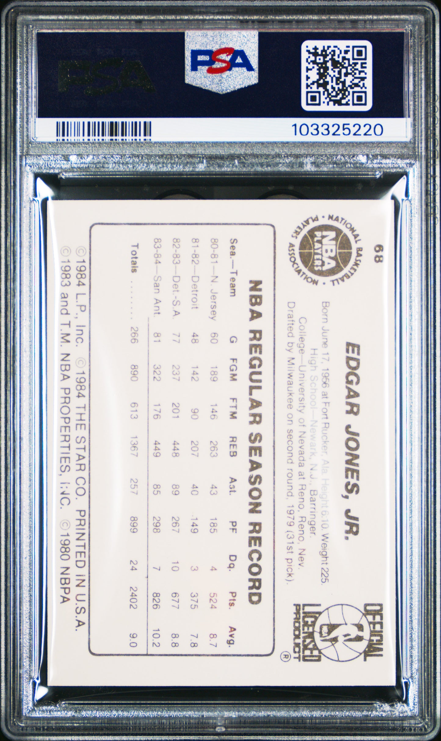 1984 Star #68 Edgar Jones Spurs PSA 9 (OC)