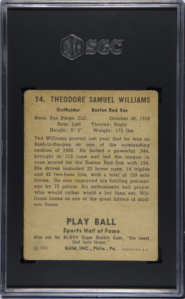 1941 Playball #14 Ted Williams Red Sox SGC 3