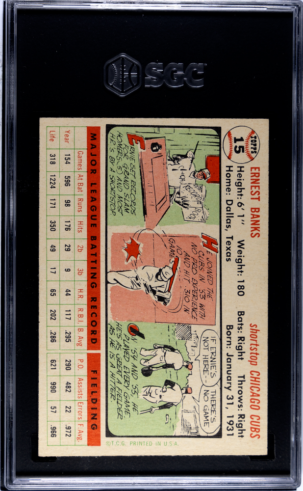 1956 Topps #15 Ernie Banks White Back Cubs SGC 5.5