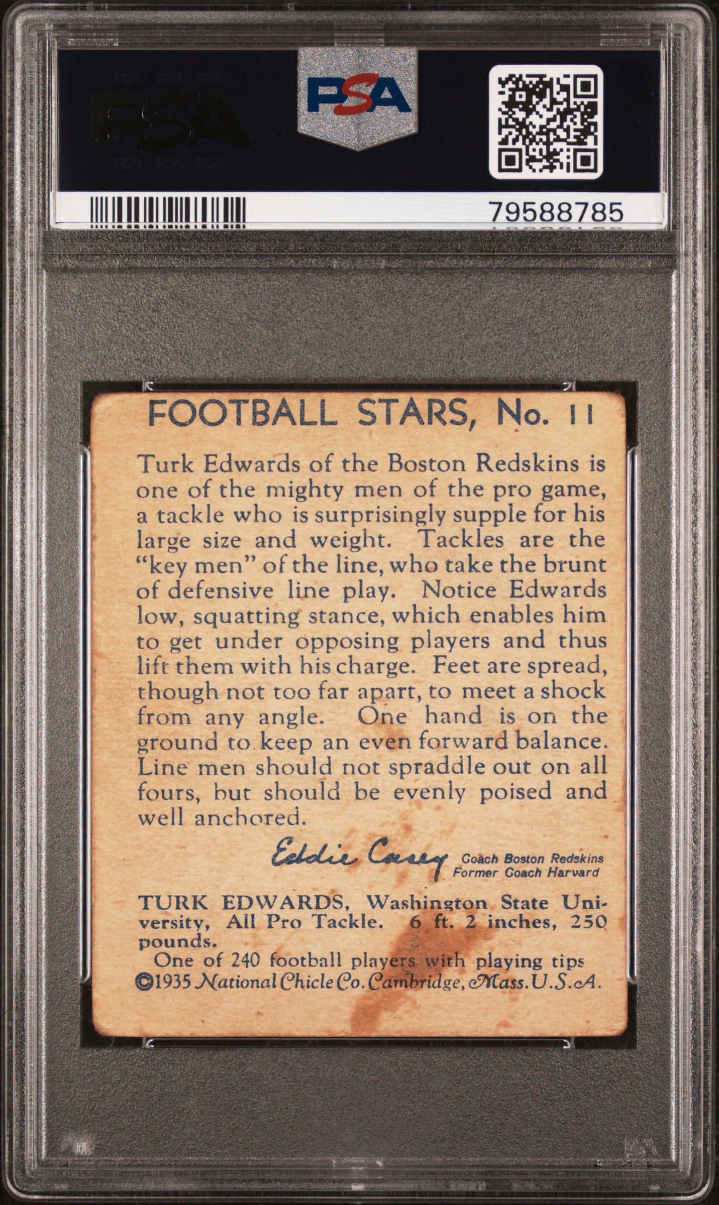1935 National Chicle #11 Turk Edwards Rookie HOF Redskins PSA 1 (MK)