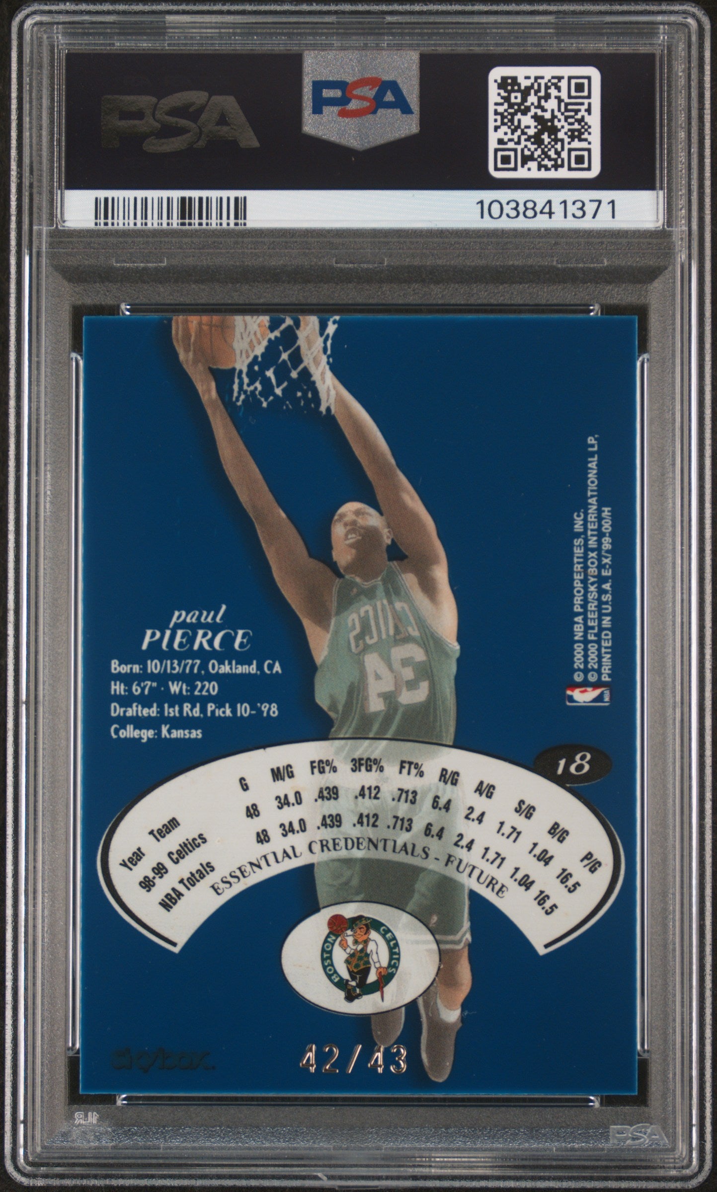 1999 Skybox E-X Essential Credentials Future Paul Pierce PSA 8 pop 2 (0 Higher)