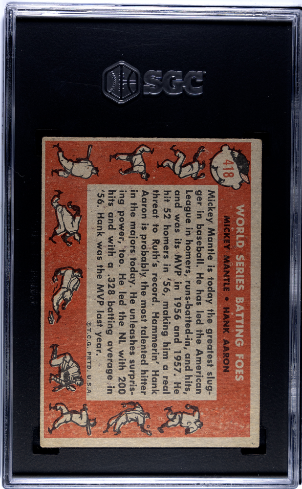 1958 Topps #418 World Series Batting Foes w/ Mickey Mantle & Hank Aaron SGC 4