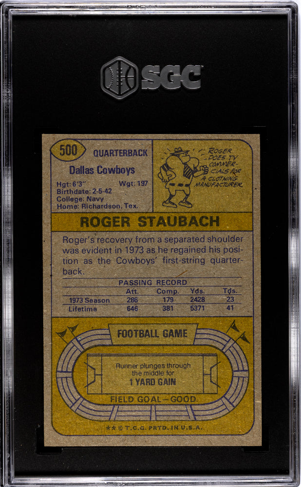 1974 Topps #500 Roger Staubach Cowboys SGC 8