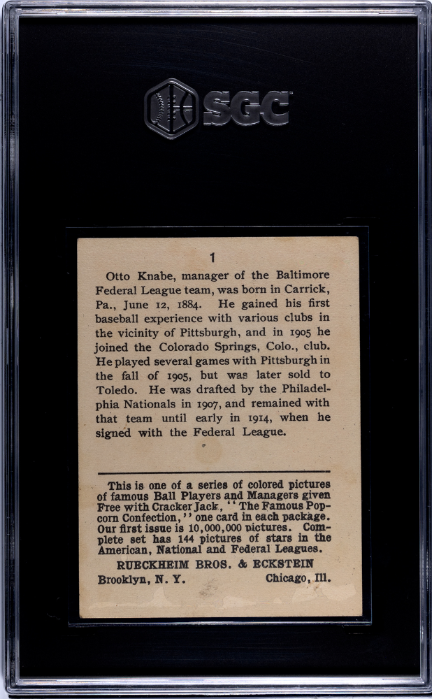 1914 Cracker Jack #1 Otto Knabe Baltimore SGC 3 Well Centered