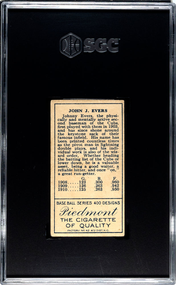 1911 T205 Johnny Evers Cubs SGC 5 Piedmont Back