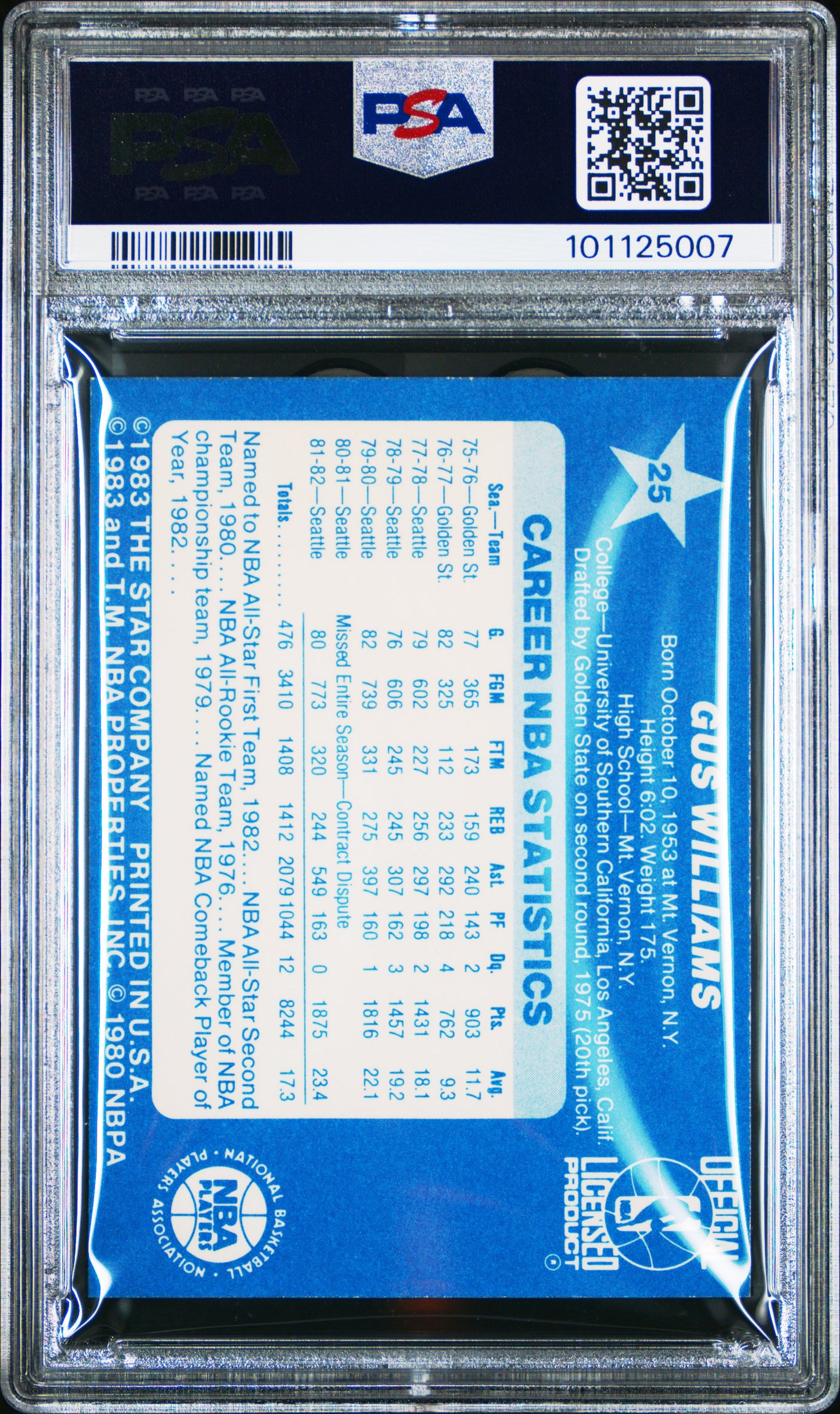 1983 Star All-Star Game #25 Gus Williams PSA 8