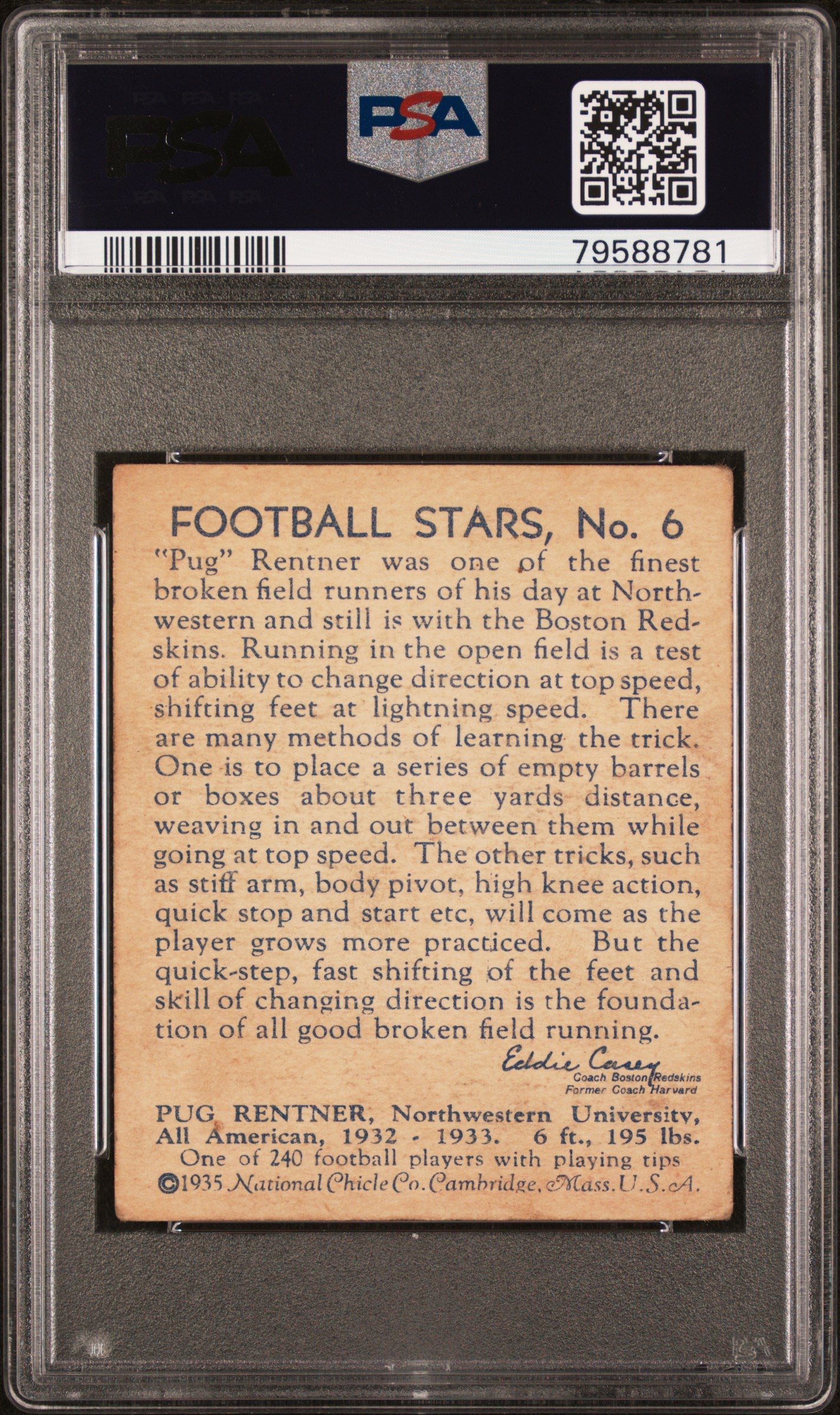 1935 National Chicle #6 Pug Rentner Redskins PSA 3