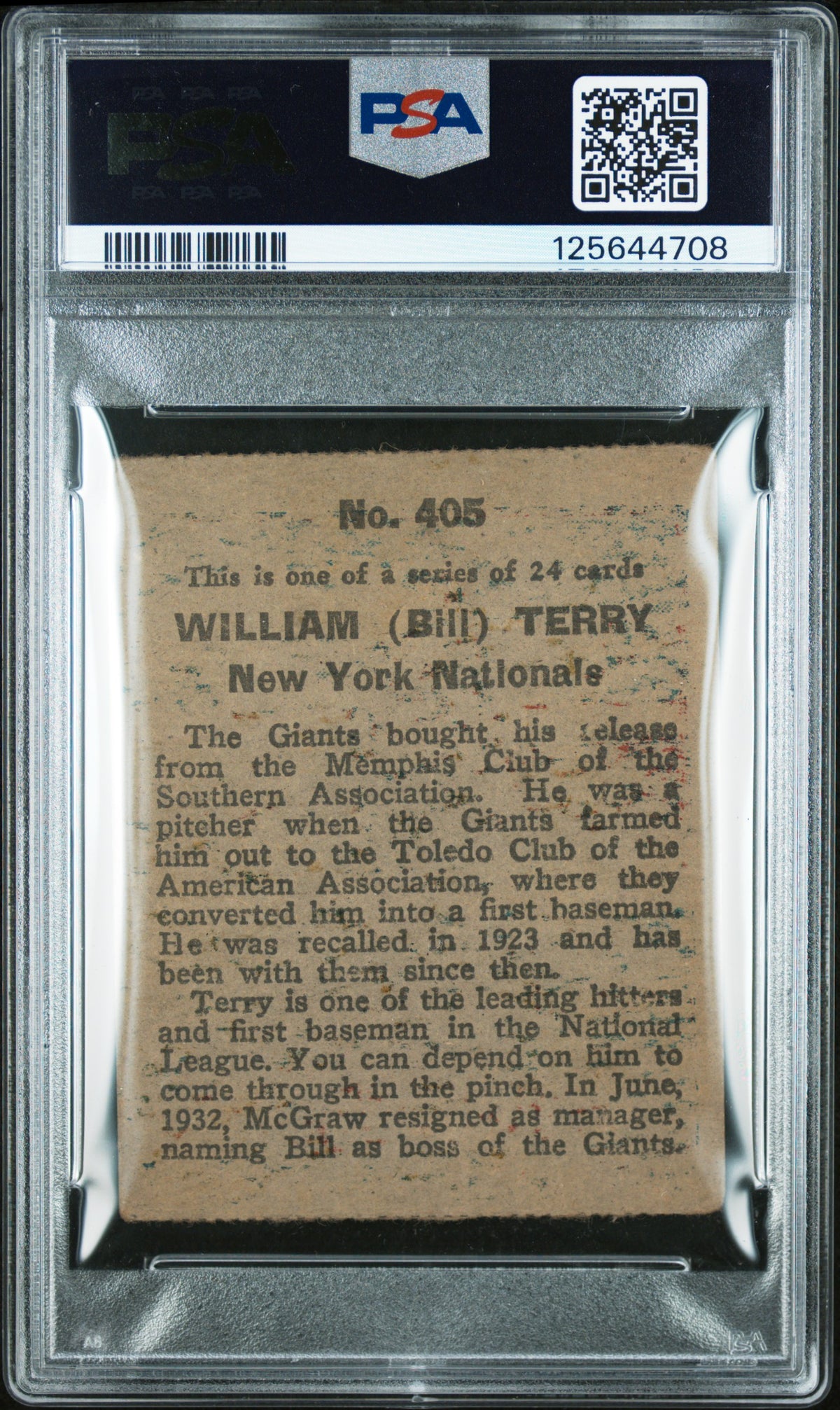 1933 Eclipse Import #405 Bill Terry Giants PSA 2.5