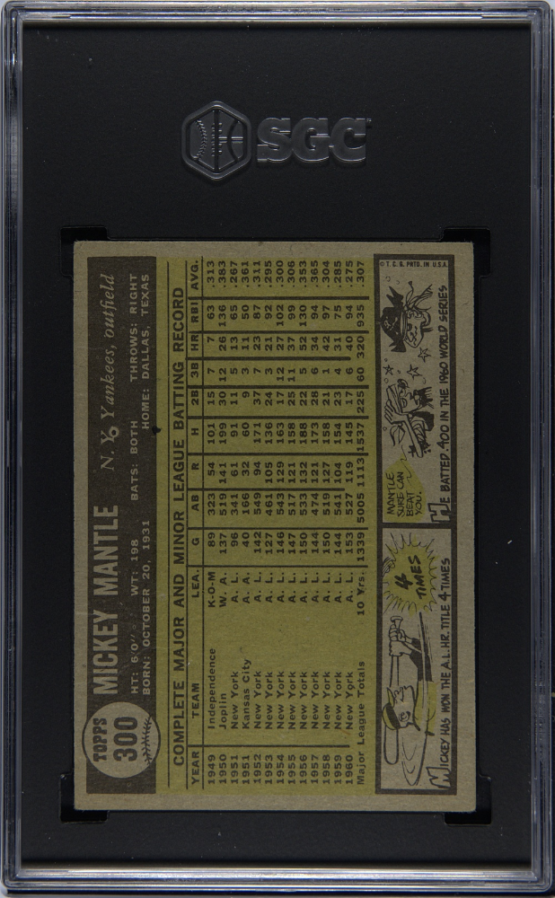 1961 Topps #300 Mickey Mantle Yankees SGC 2
