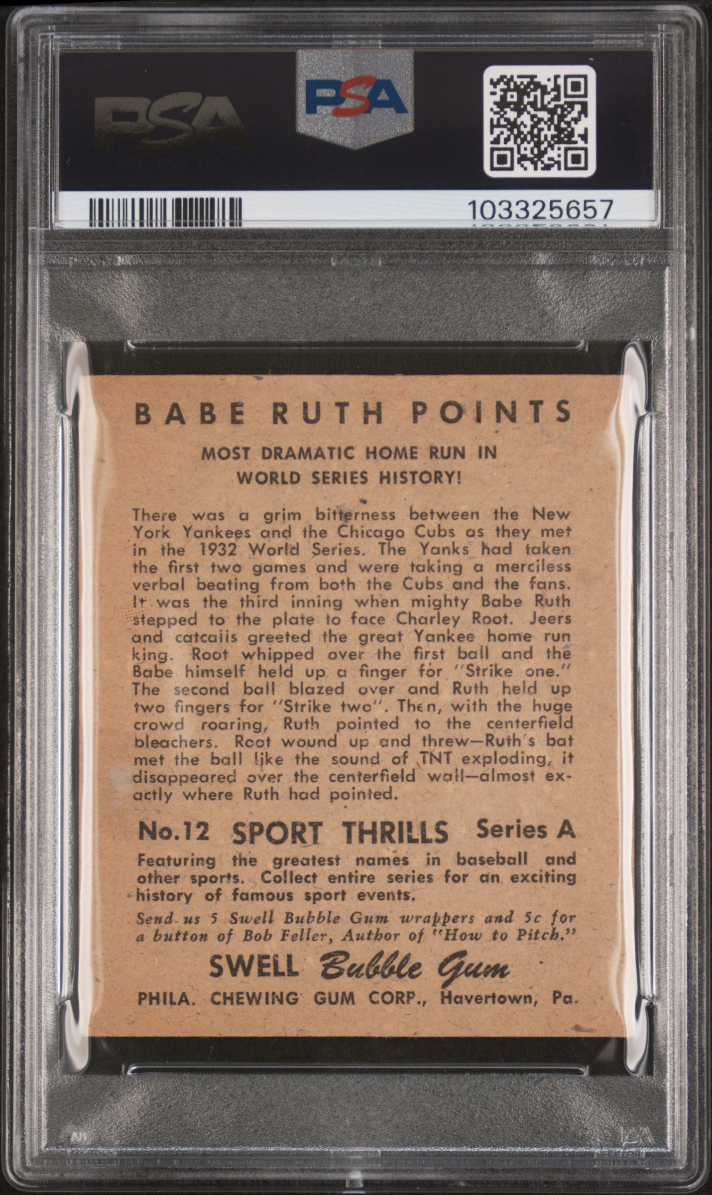 1948 Swell Sports Thrills #12 Dramatic Homeruns Babe Ruth & Lou Gehrig PSA 3