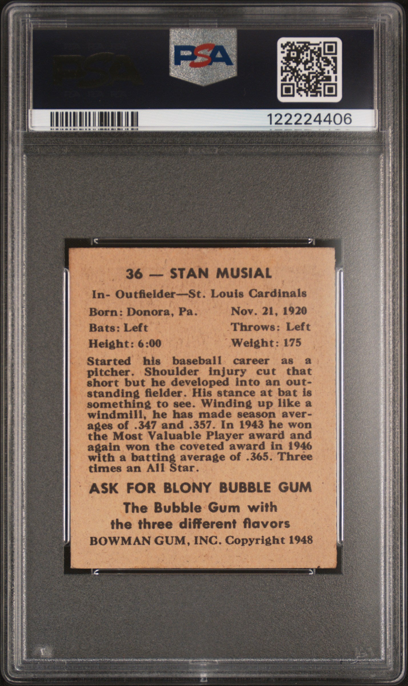 1948 Bowman #36 Stan Musial Rookie HOF Cardinals PSA 5 Well Centered