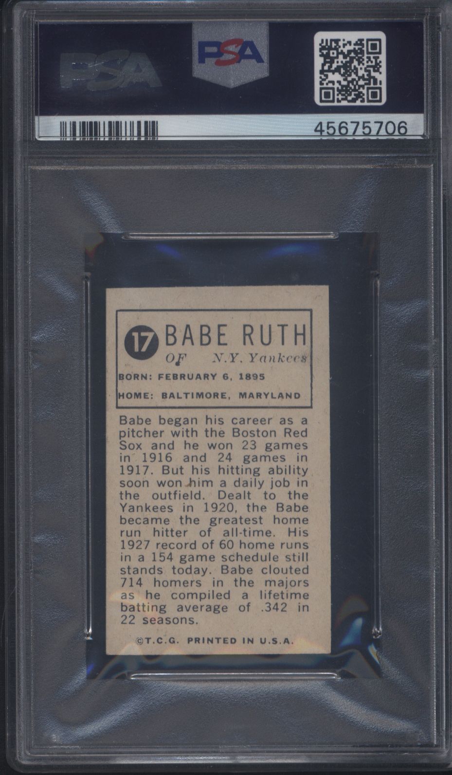 1963 Bazooka All-Time Greats Silver #17 Babe Ruth PSA 8.5 pop 1 (Only 3 Higher)