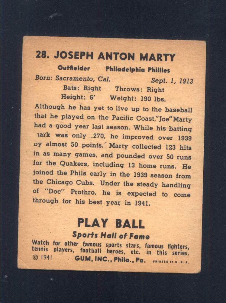 1941 Play Ball #28 Joe Marty Phillies (VG)