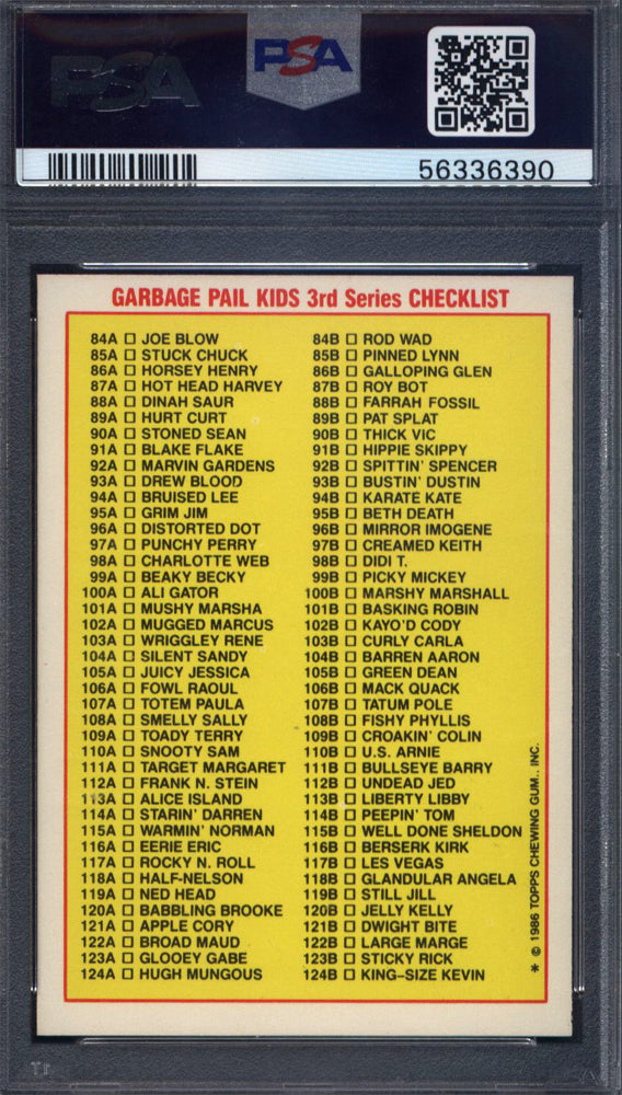 1986 Topps Garbage Pail Kids Stickers #86a Horsey Henry Checklist PSA 10