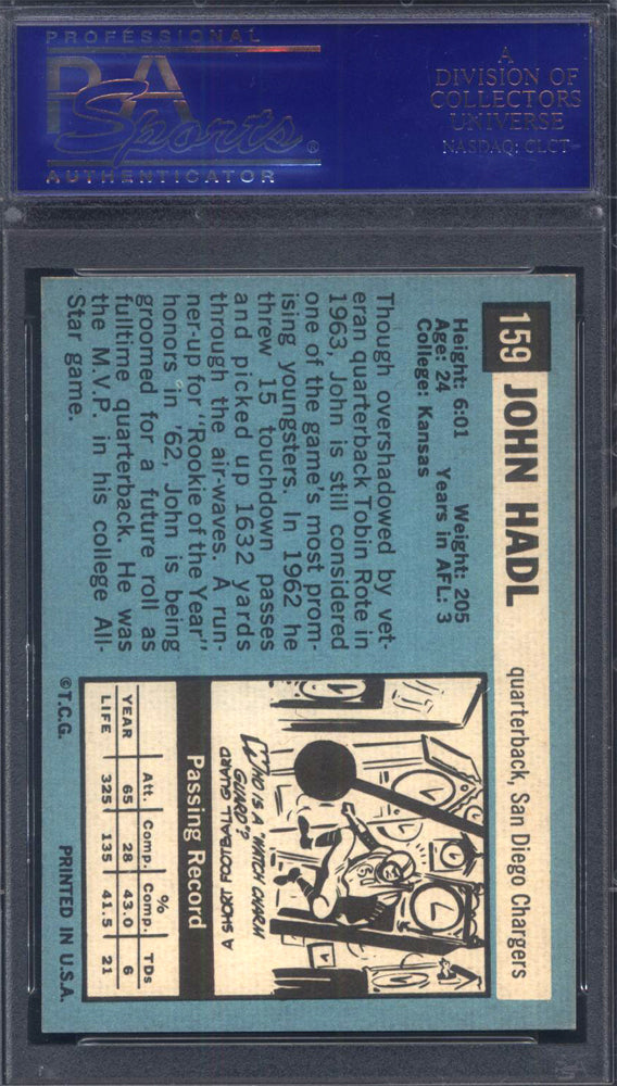 1964 Topps #159 John Hadl Rookie Chargers PSA 8