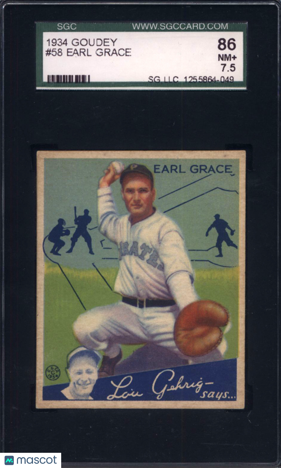 1934 Goudey #58 Earl Grace Pirates SGC 7.5