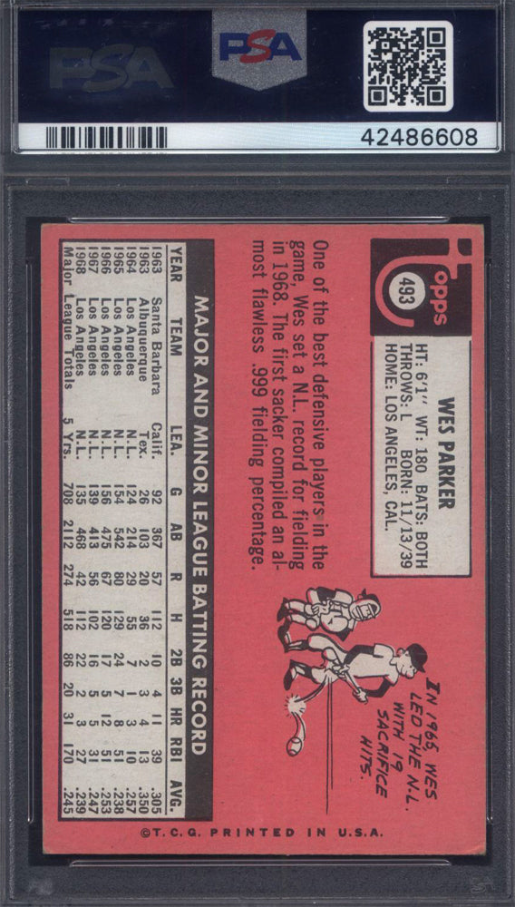 1969 Topps #493 Wes Parker Last Name In White Variation Dodgers PSA 5