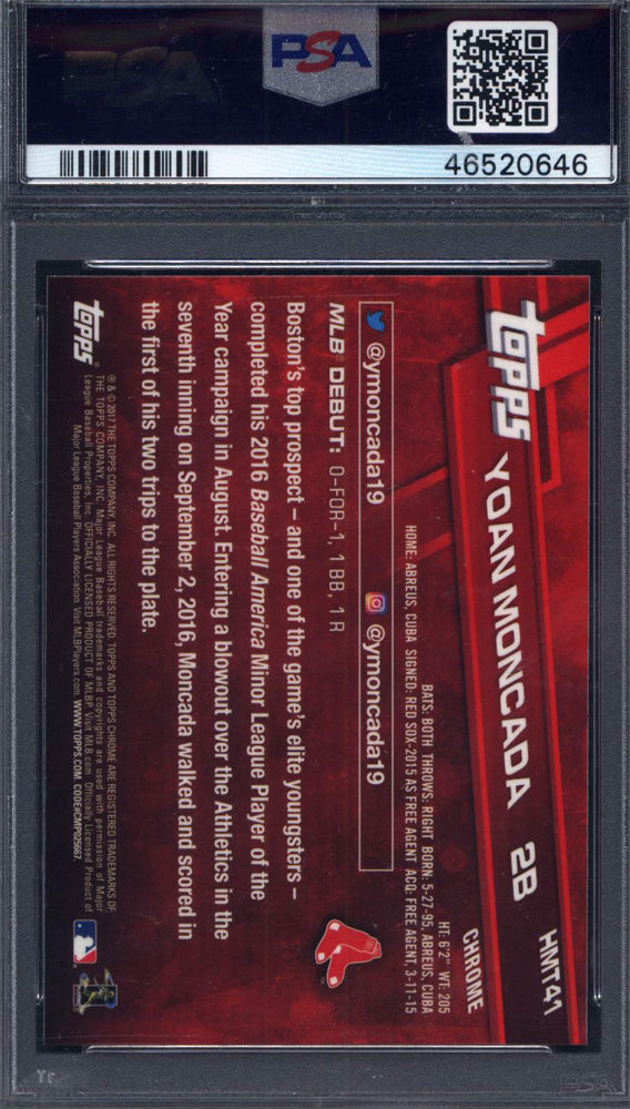2017 Topps Chrome Update #HMT41 Yoan Moncada Red Sox PSA 10