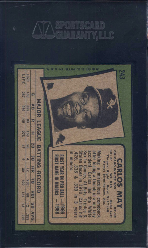1971 Topps #243 Carlos May White Sox SGC 8.5