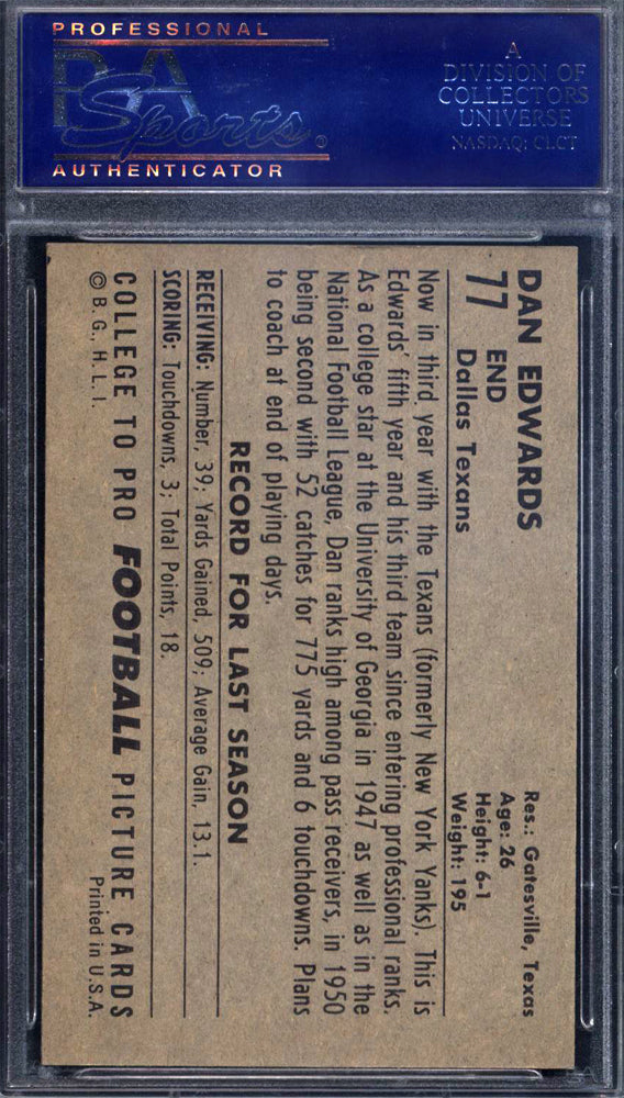 1952 Bowman Large #77 Dan Edwards Texans PSA 7