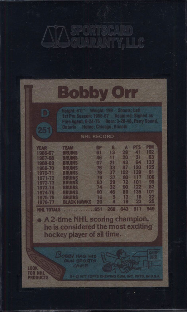 1977 Topps #251 Bobby Orr Black Hawks SGC 7.5