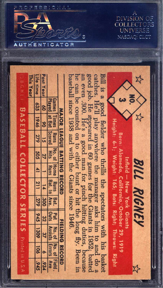 1953 Bowman B & W #3 Bill Rigney Giants PSA 7